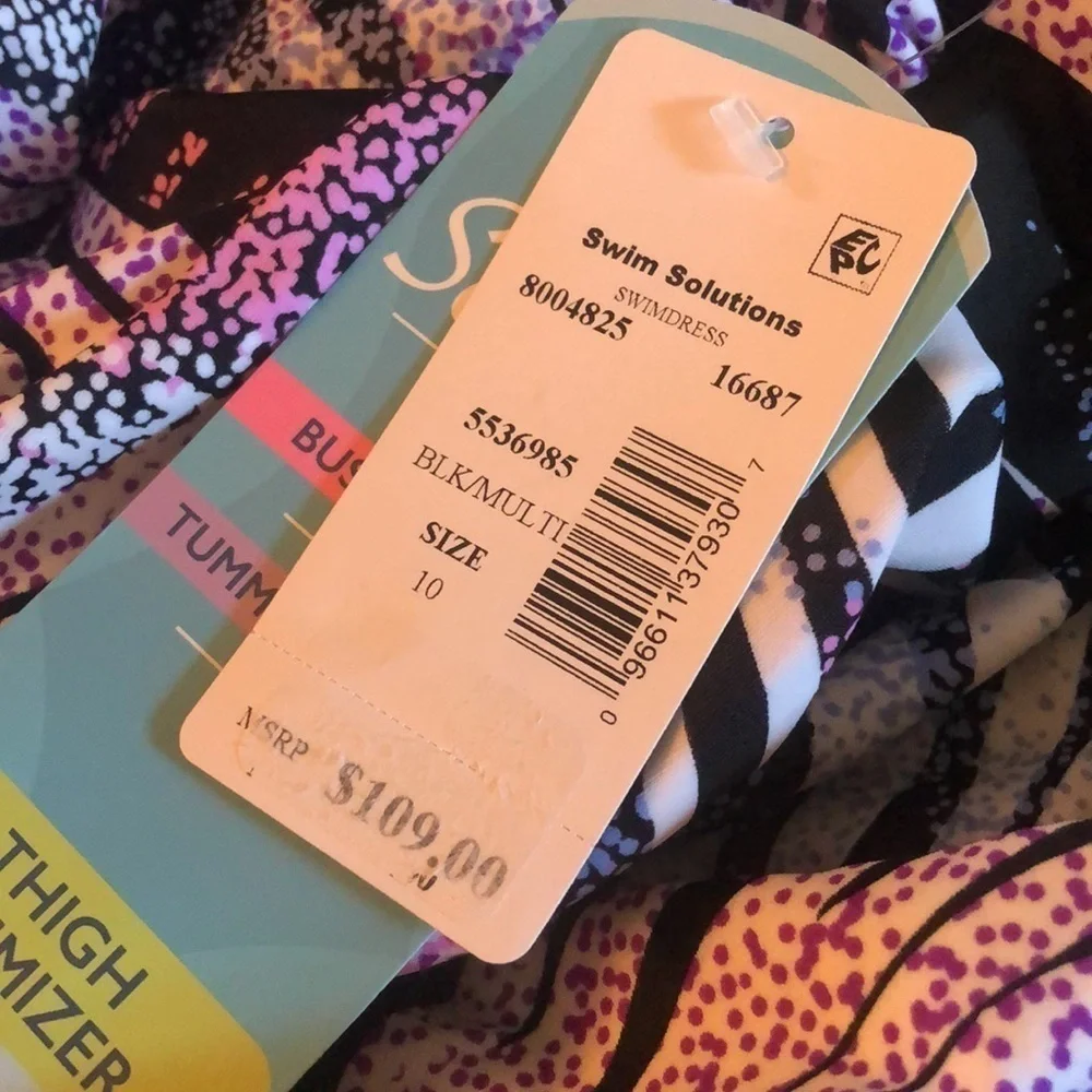 Swim Solutions SPRINKLE LEAF High-Neck Mesh-Insert Swimdress, US 10 - Picture 3 of 3